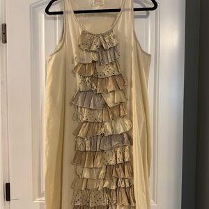 Elegant Cream and Tan Ruffle Dress